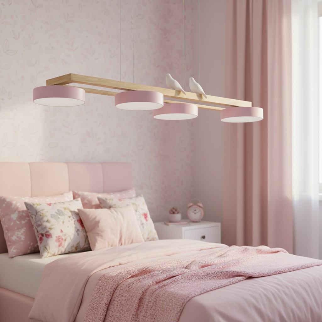 Roze Sienna Bird Linear Chandelier in slaapkamer