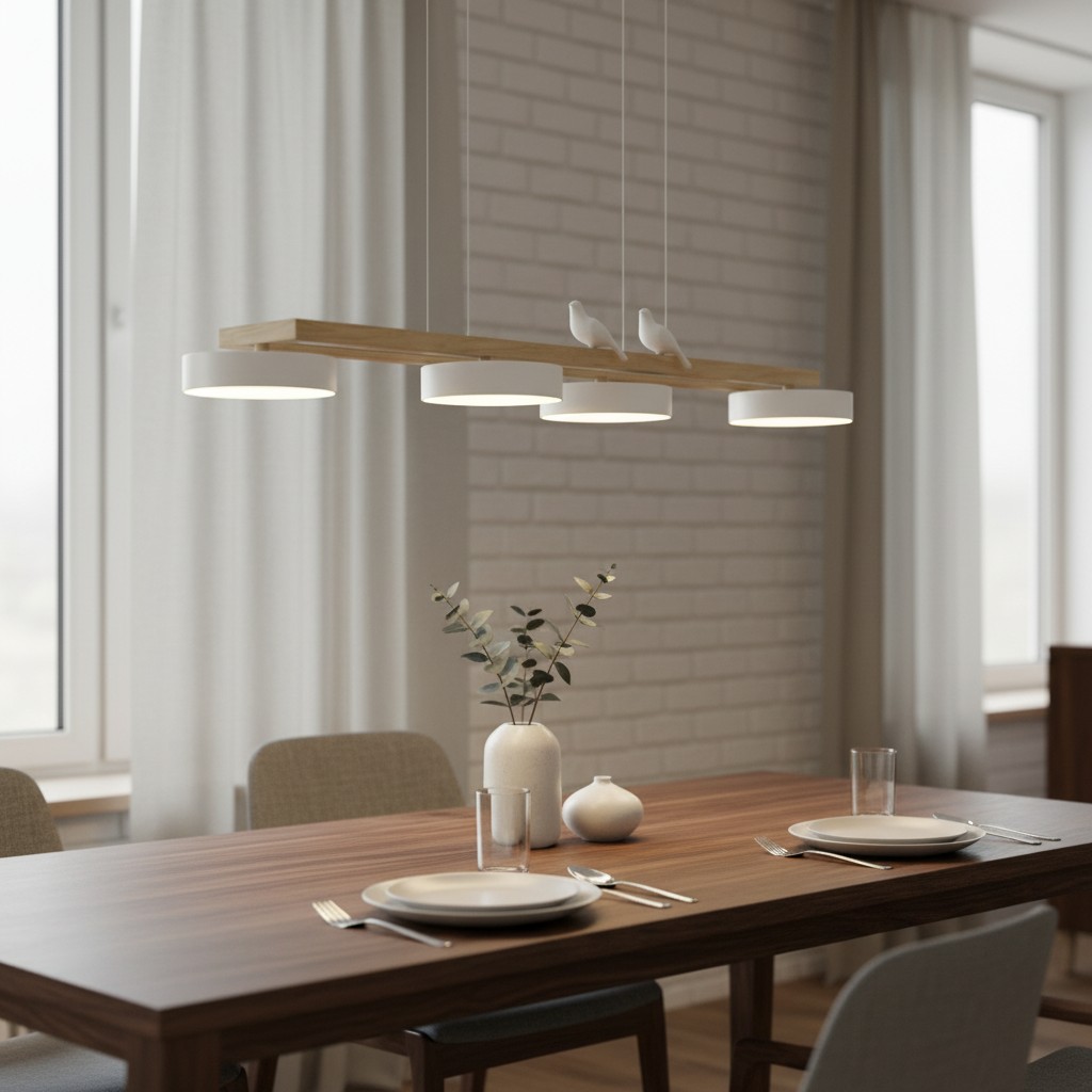 Sienna Bird Linear Chandelier boven een eettafel