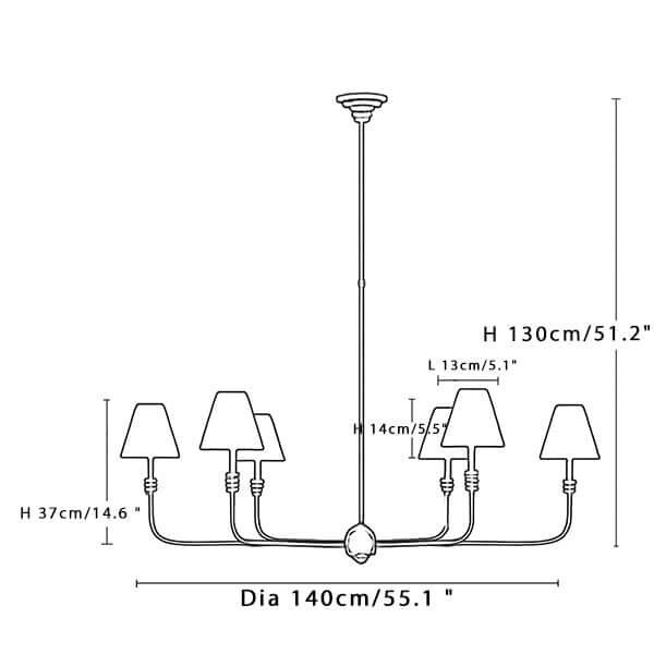 Afmetingen 6 lampen Piaf Grande