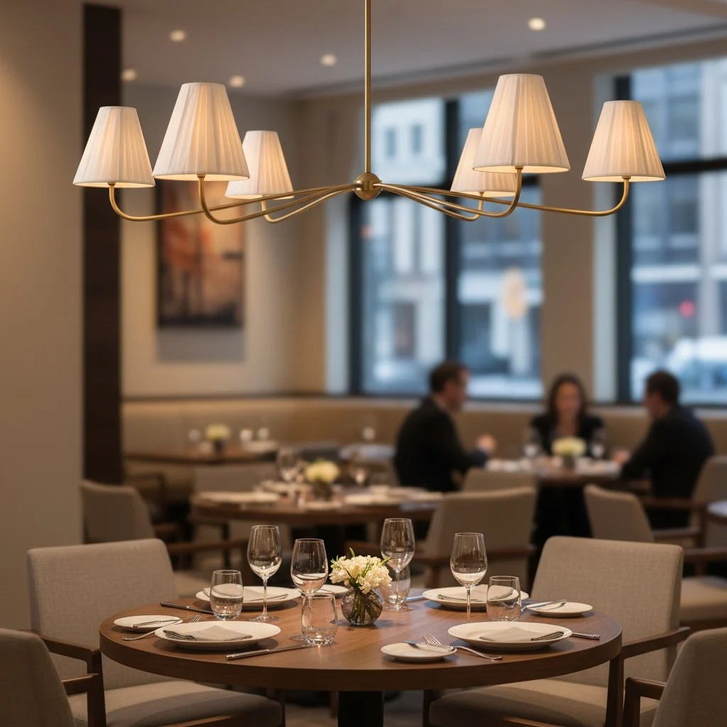 Fibura kroonluchter boven een restauranttafel