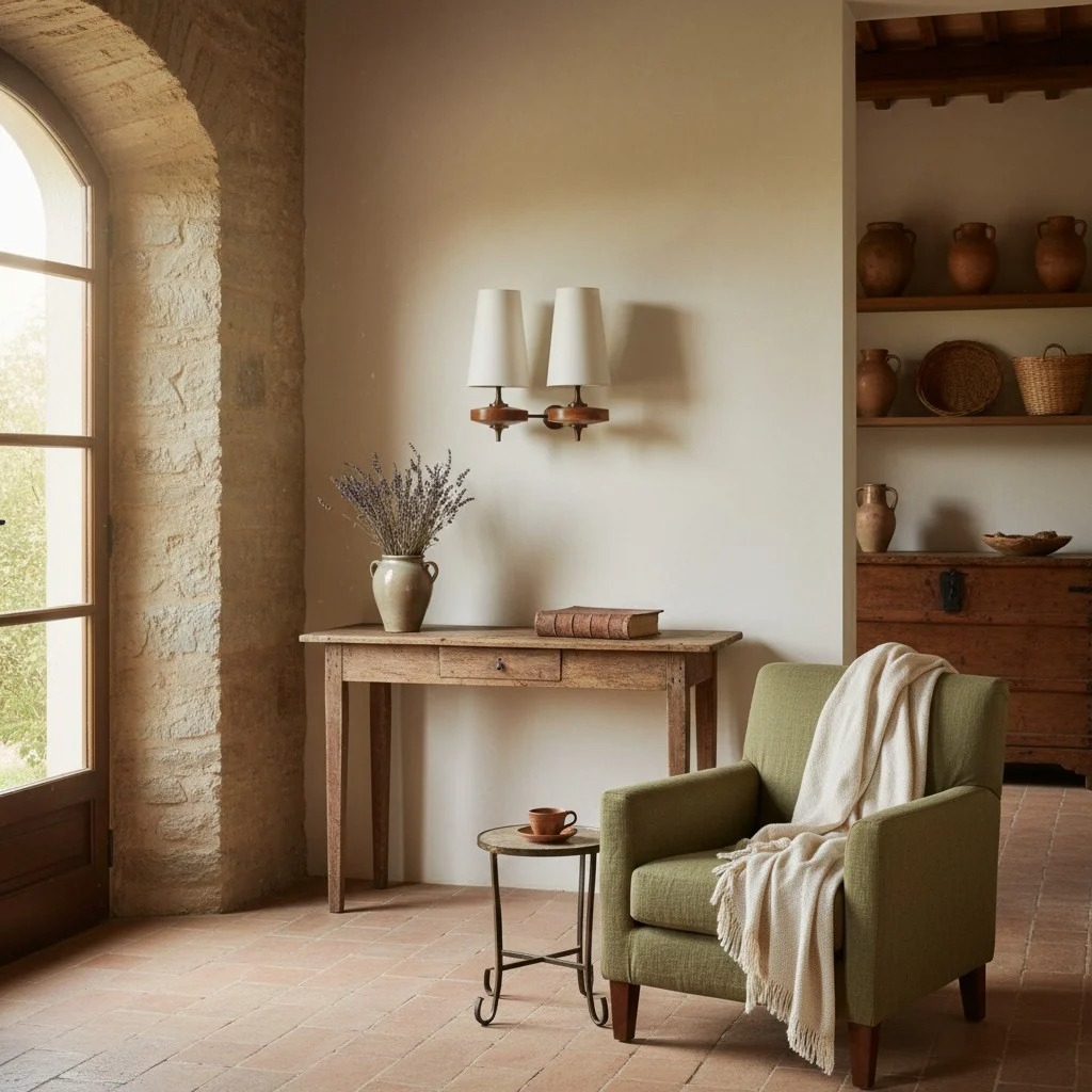 Hour Rho wandlamp in rustieke kamer