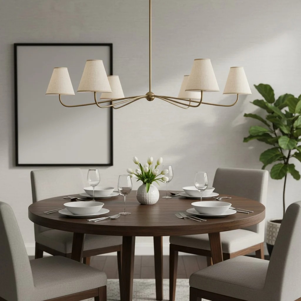 Fibura kroonluchter boven een ronde eettafel