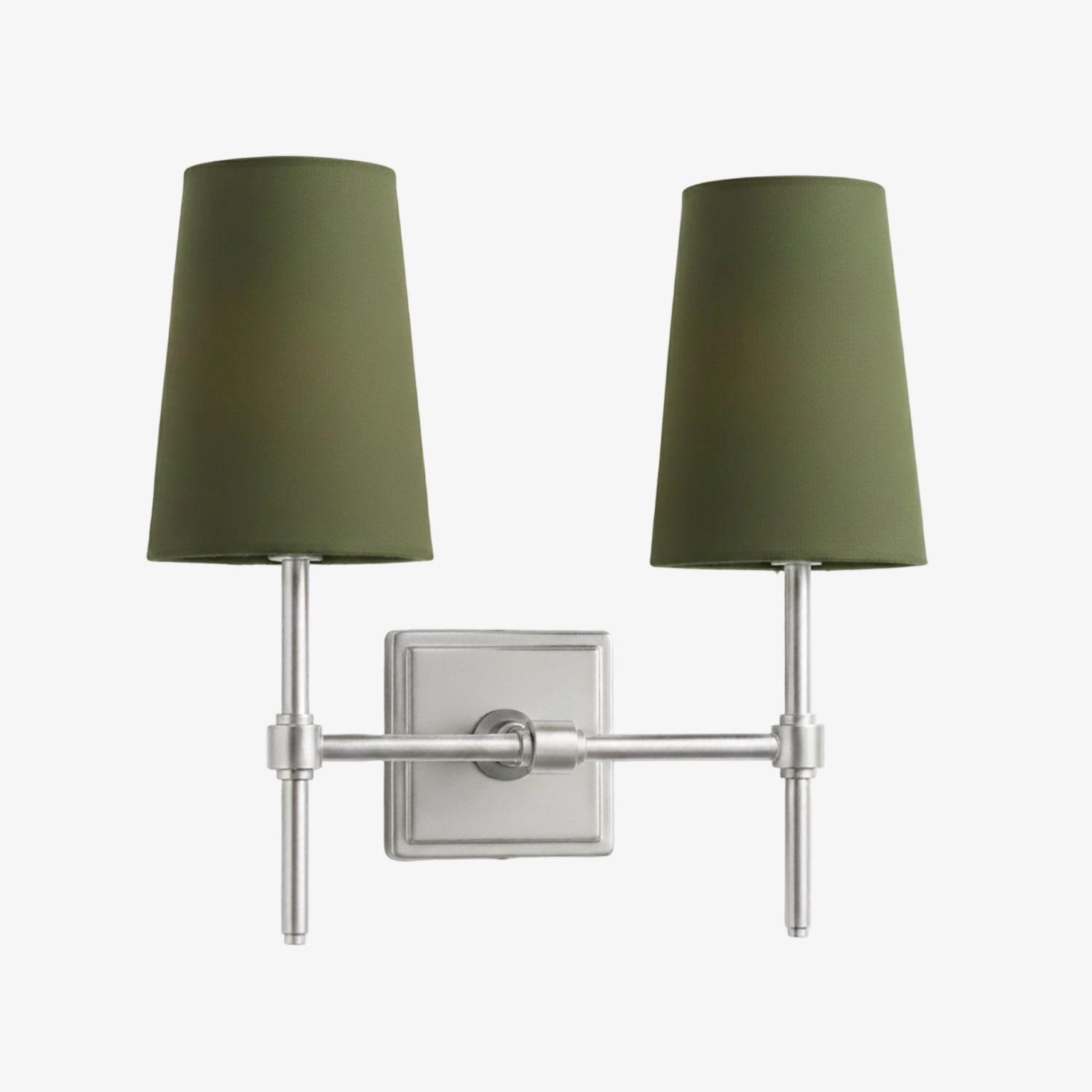 2 hoofden wandlamp satijnnikkel groene kappen