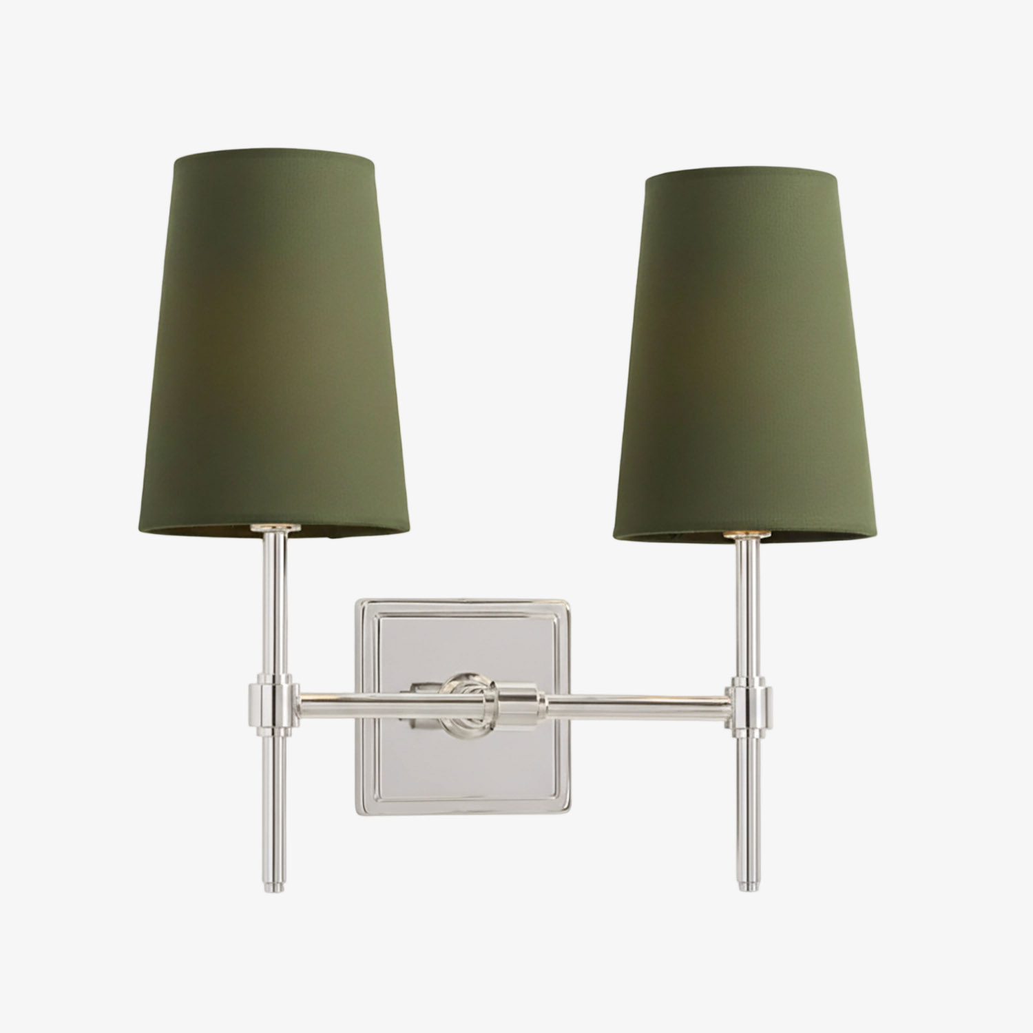 2 hoofden wandlamp gepolijst nikkel groene kappen