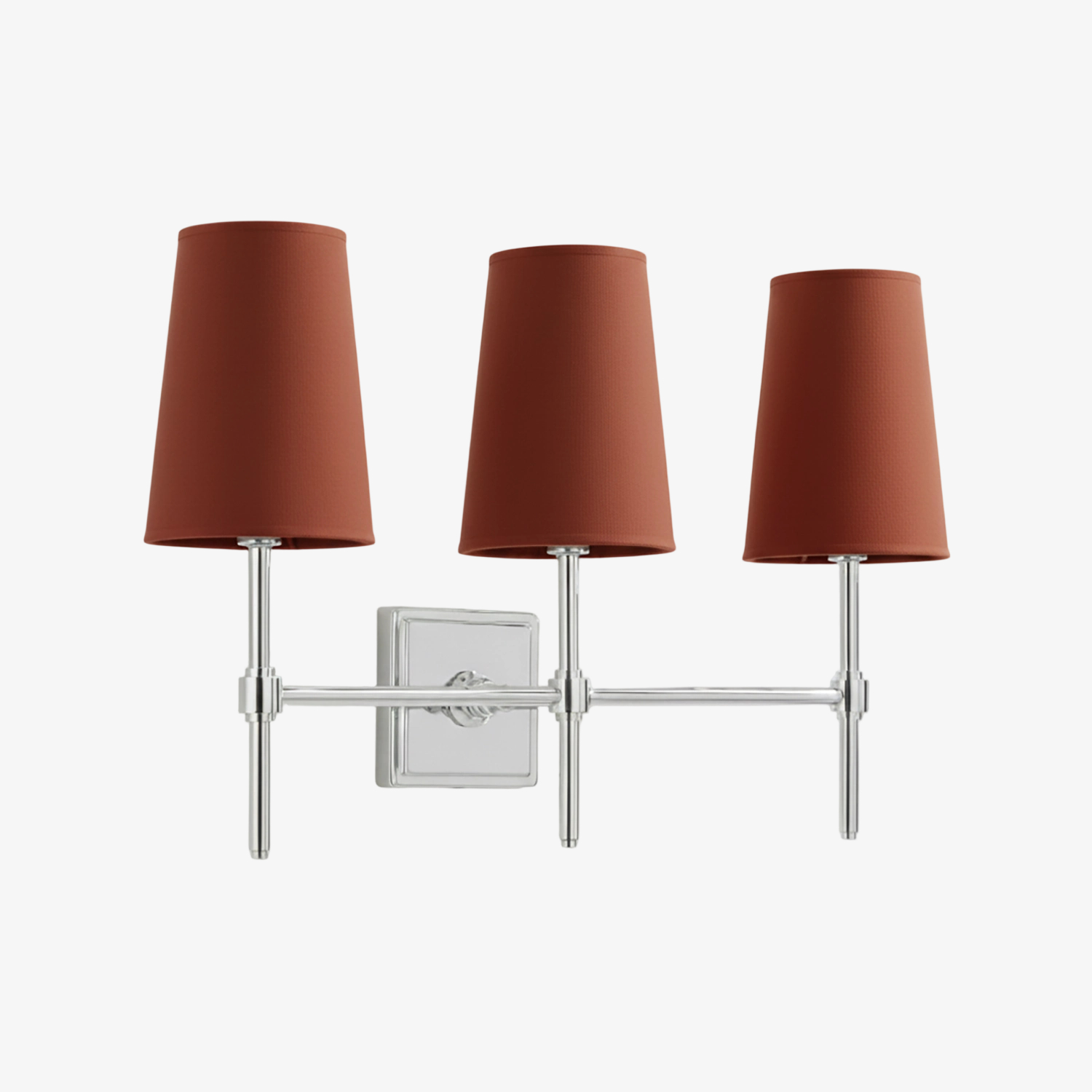 3 hoofden wandlamp chroom rode kappen