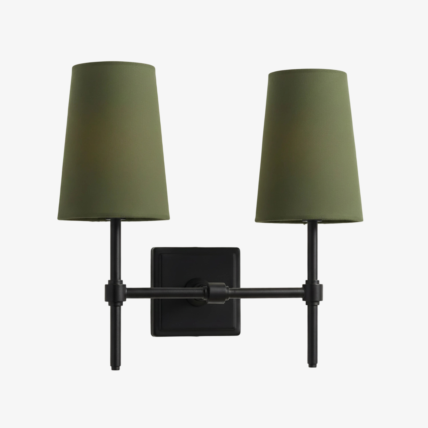 2 hoofden wandlamp mat zwart groene kappen