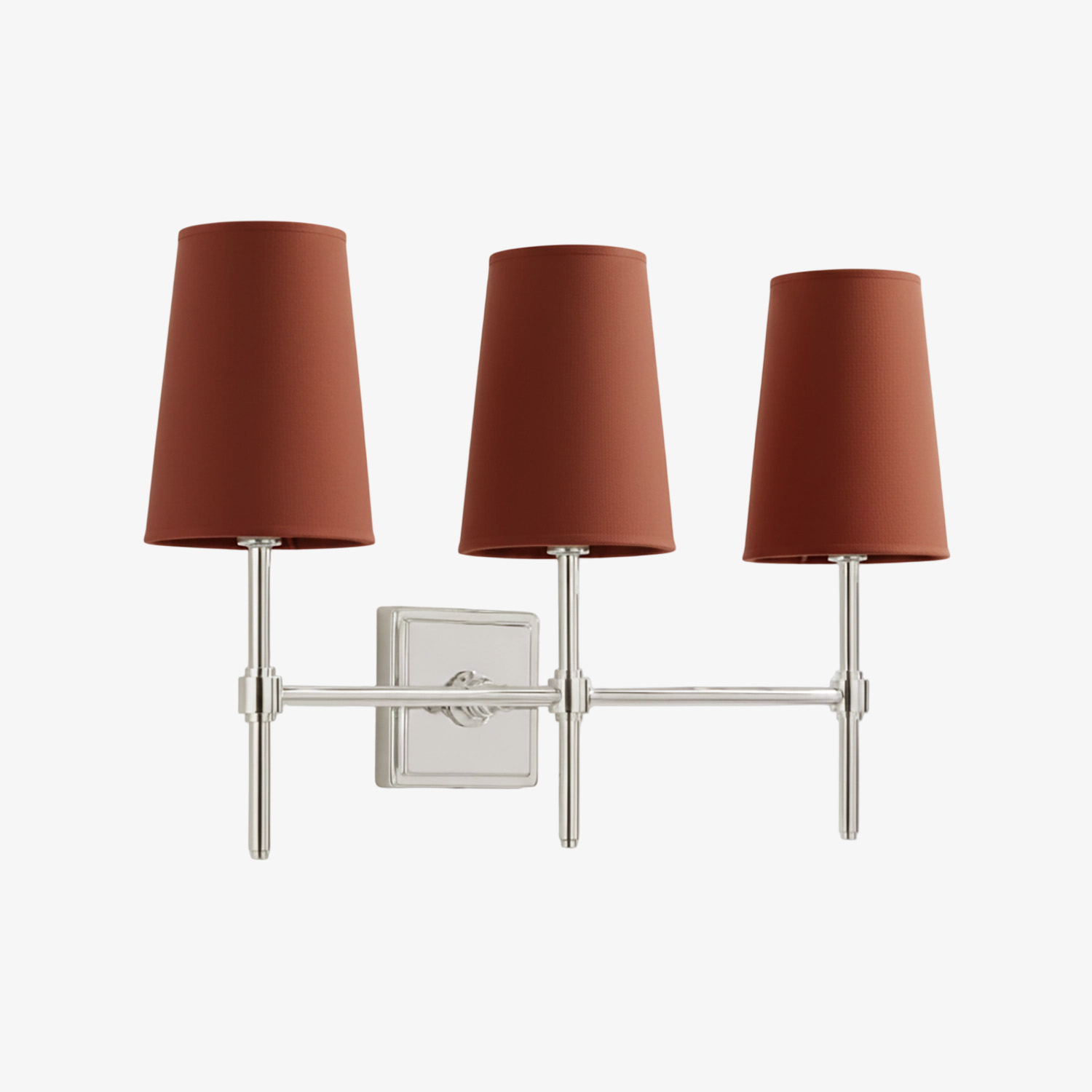 3 hoofden wandlamp gepolijst nikkel rode kappen