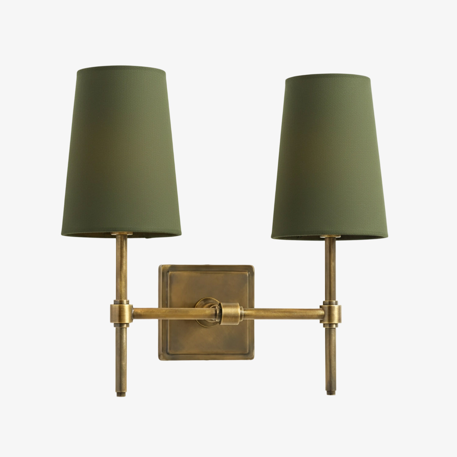 2 hoofden wandlamp messing groene kappen