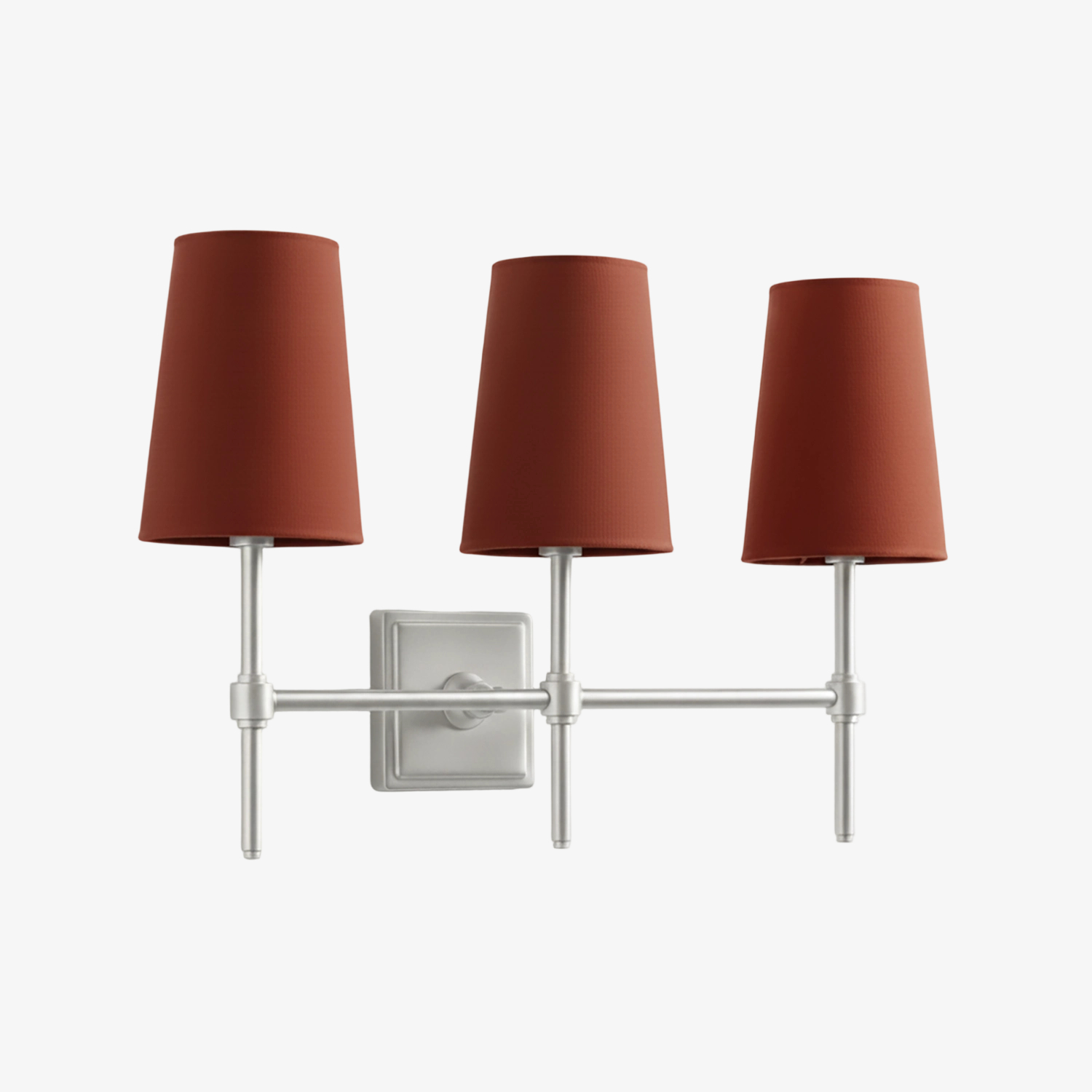 3 hoofden wandlamp satijnnikkel rode kappen