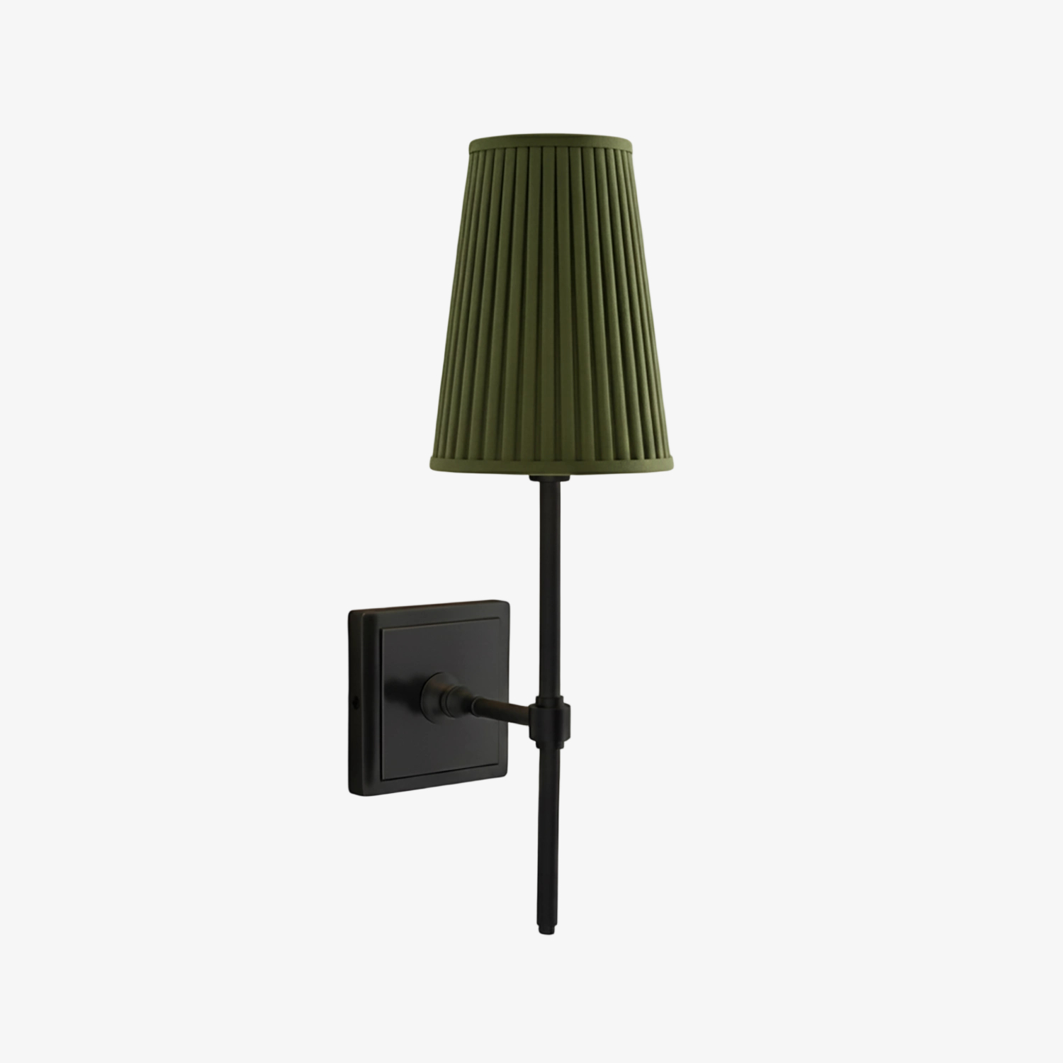 Zwarte wandlamp met groene geplooide kap