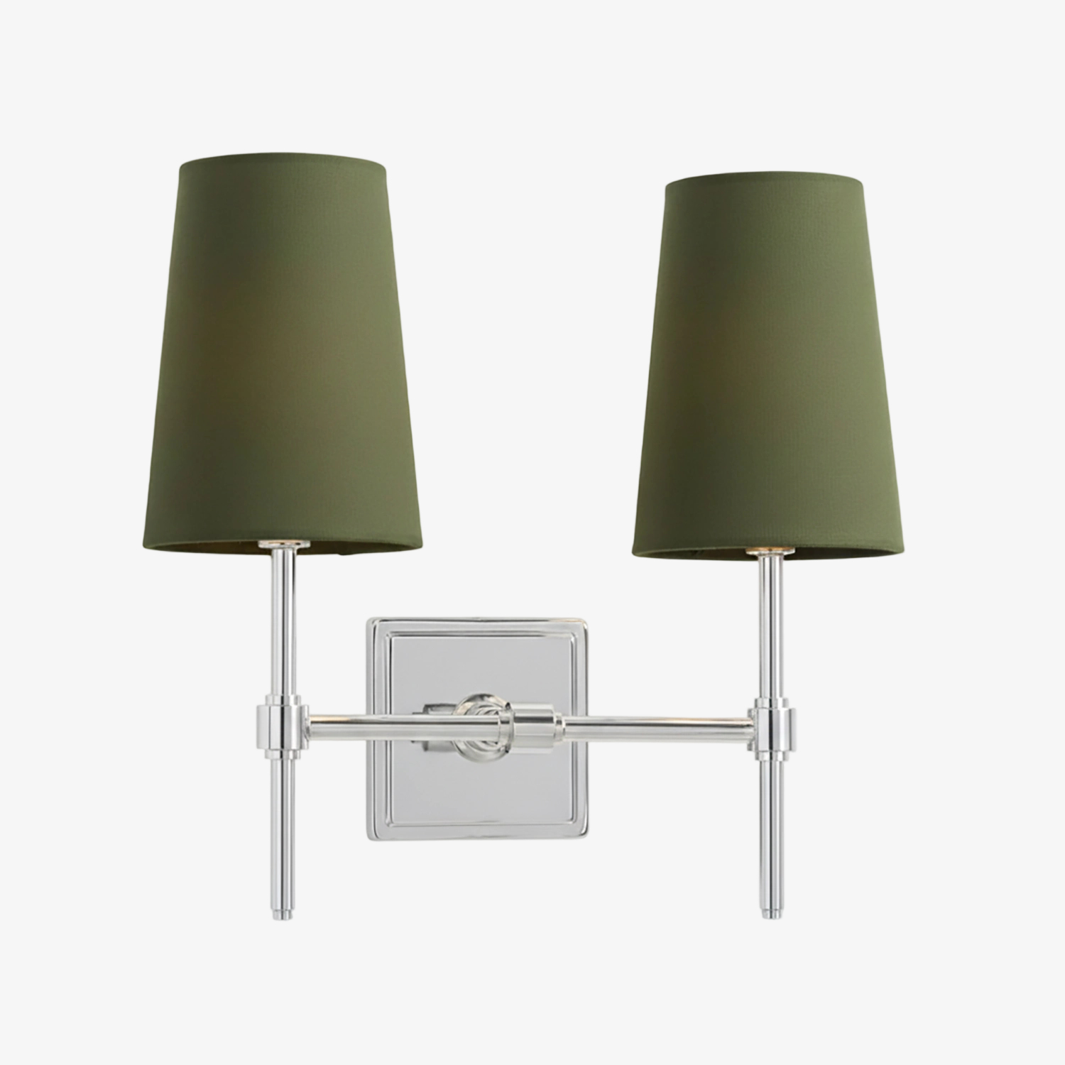 2 hoofden wandlamp chroom groene kappen