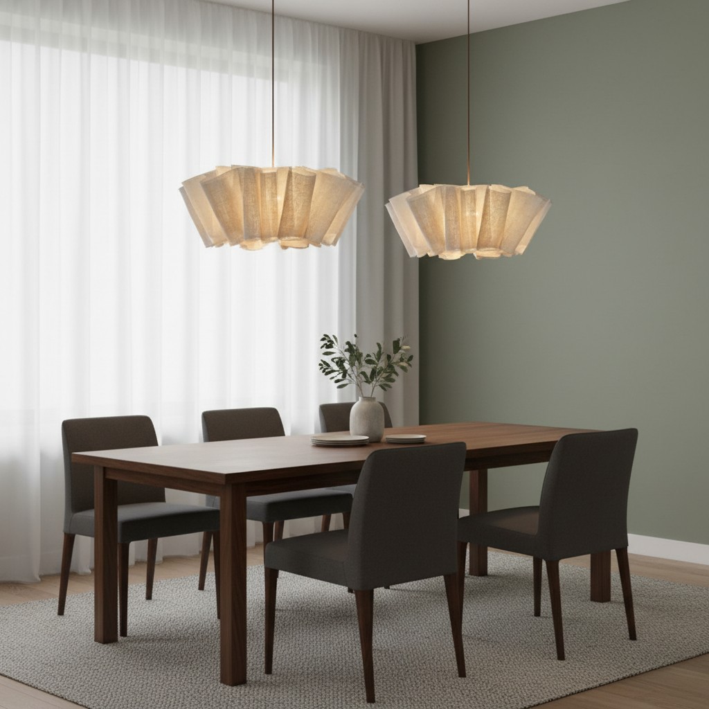 Dubbele hanglamp boven eettafel