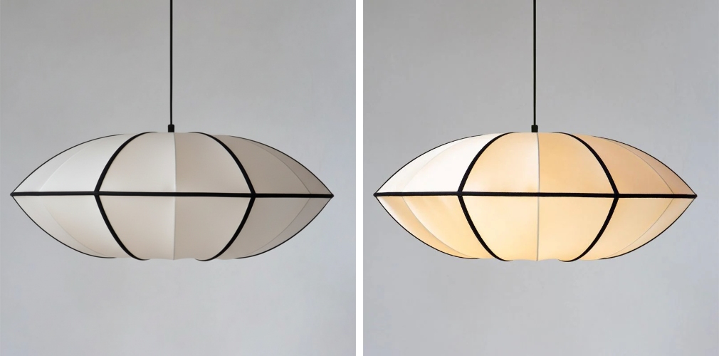 Vergelijking van de hanglamp uit en met warme verlichting