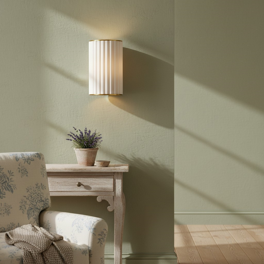 Duova wandlamp boven een klein nachtkastje