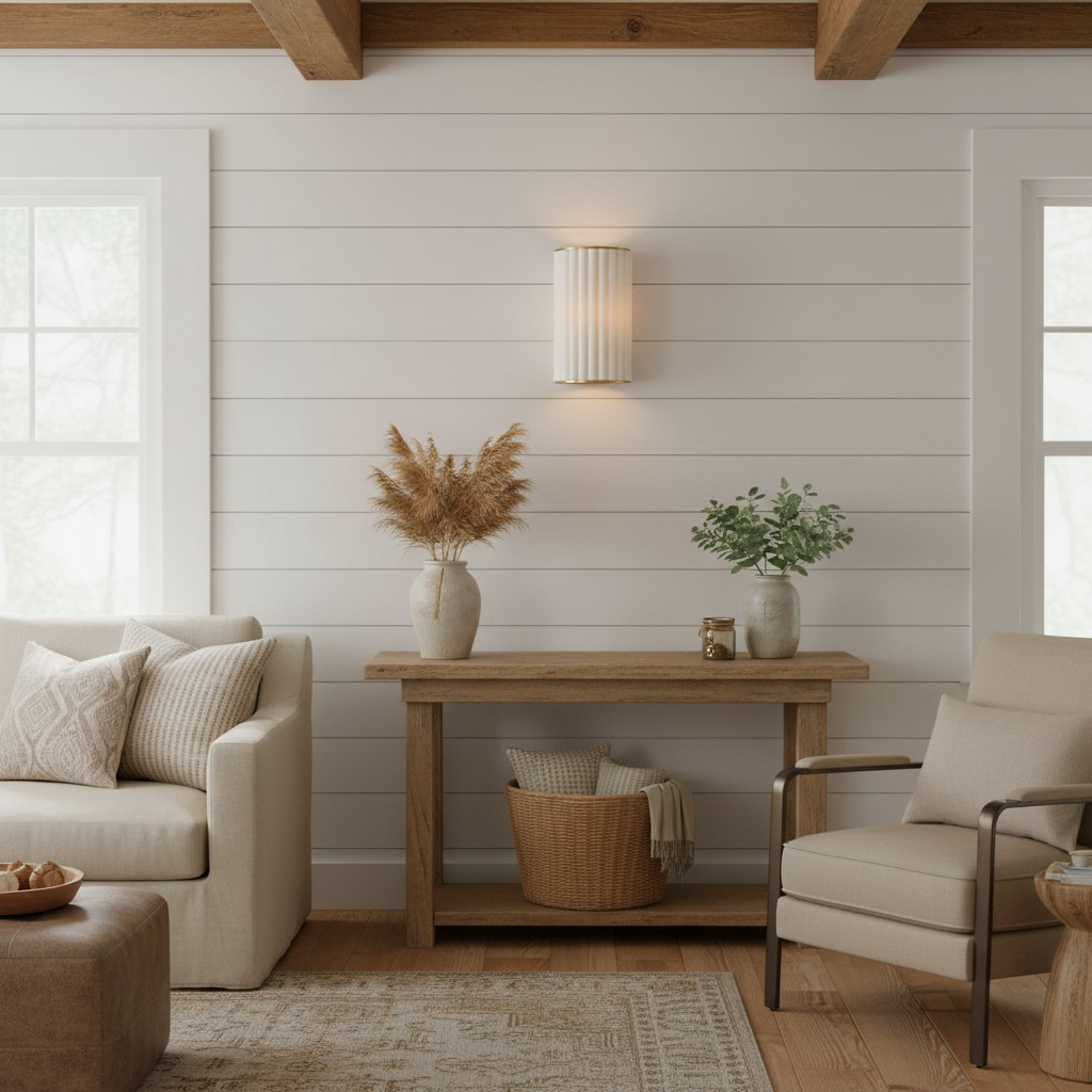 Duova wandlamp in een lichte woonkamer