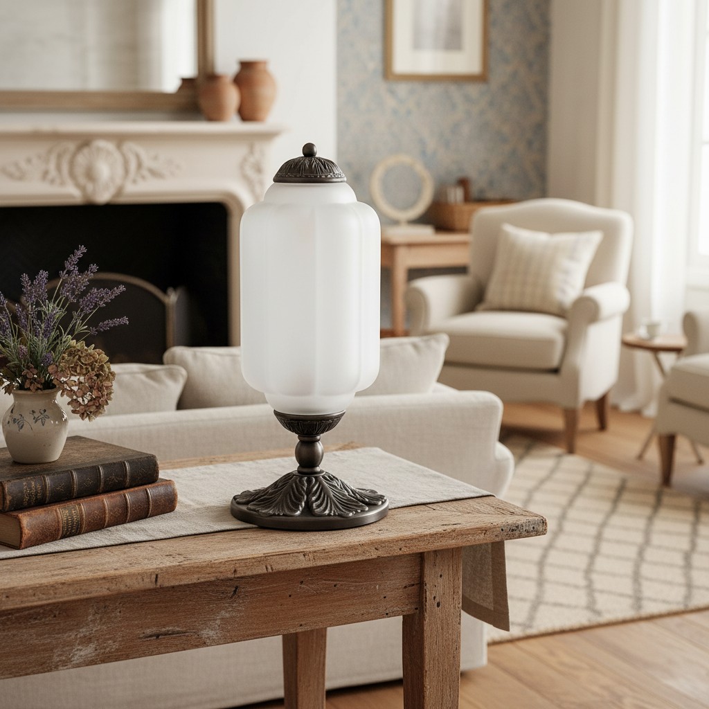 Witte Eloise lamp op een houten tafel