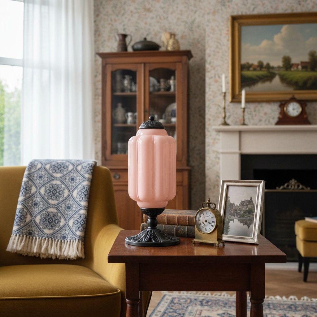 Roze Eloise lamp op een bijzettafel