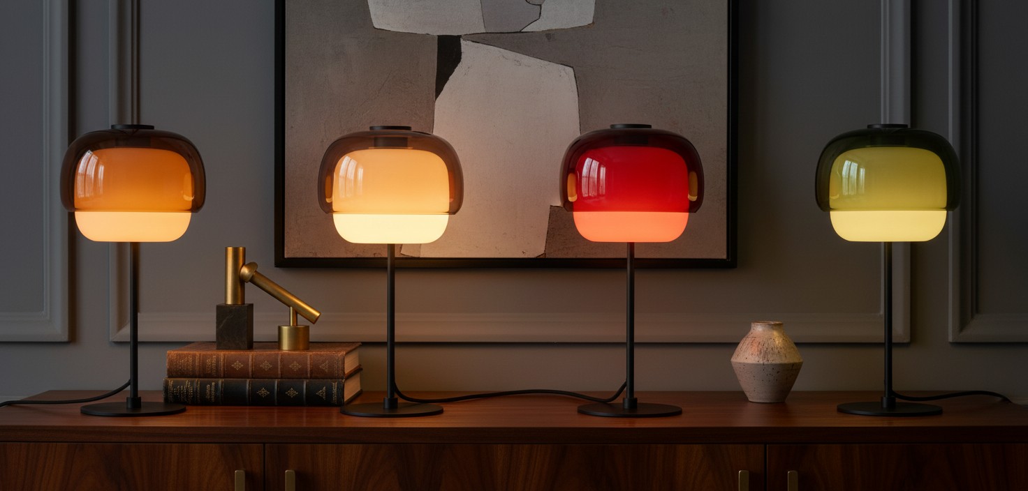 Clinco tafellamp van gekleurd glas