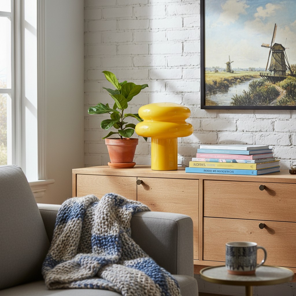 Gele tafellamp op kast
