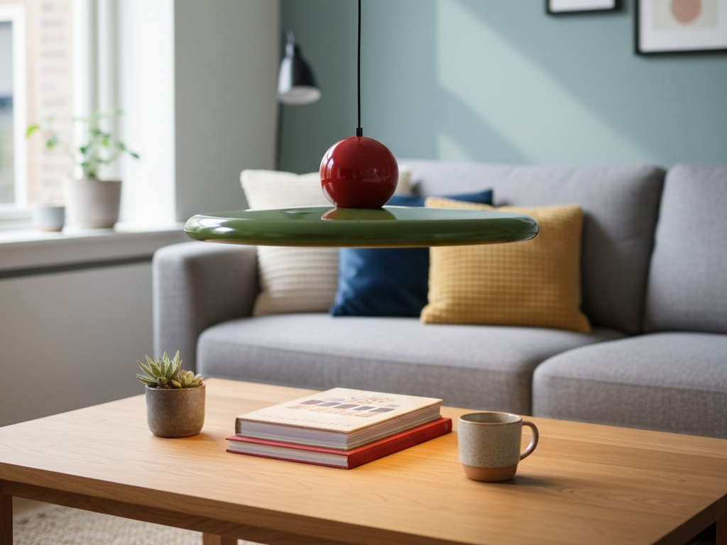 Morandi hanglamp boven een salontafel
