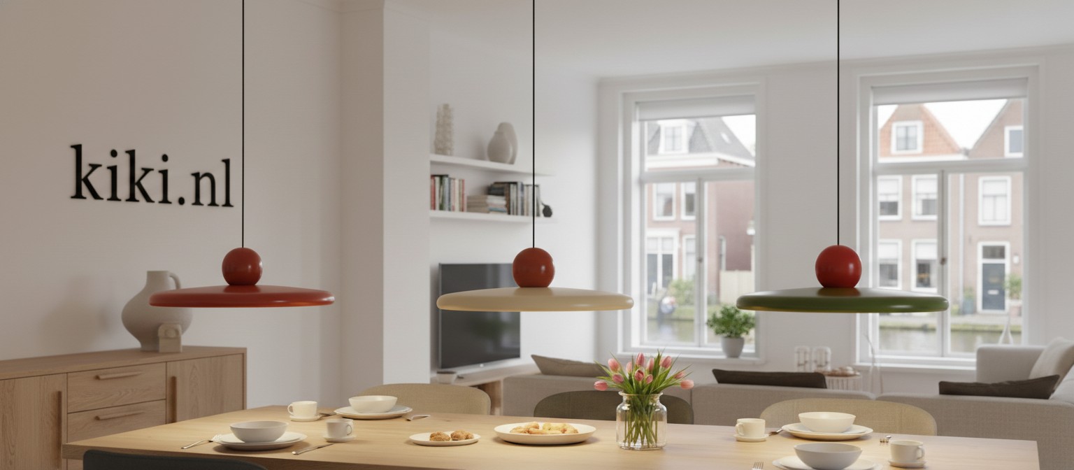 Morandi hanglamp in een lichte eetkamer