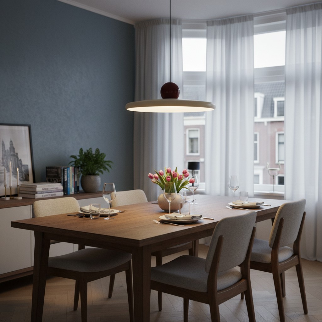 Morandi hanglamp naast bed