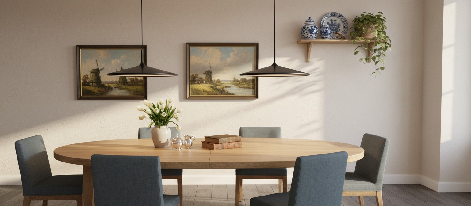 UFO platte hanglamp in eetkamer