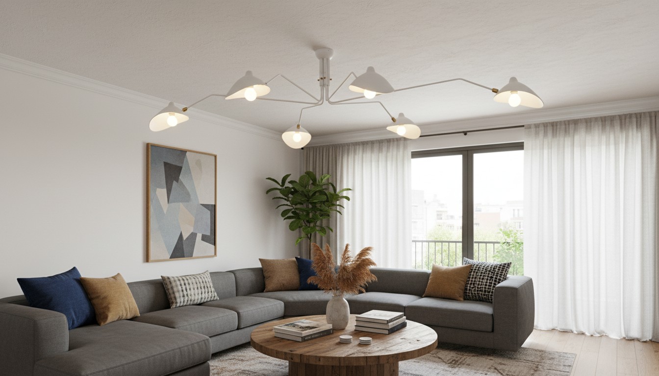 Witte Serge Mouille plafondlamp in woonkamer