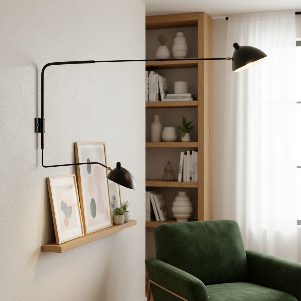 Zwarte wandlamp bij wandplanken