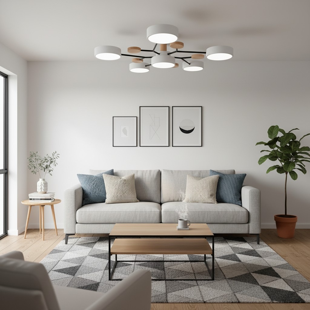 Plafondlamp in lichte woonkamer