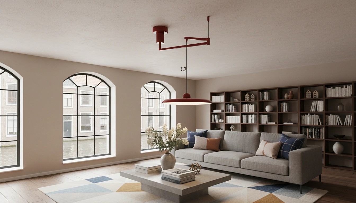 Real Display van de zwenkarm hanglamp in een woonkamer