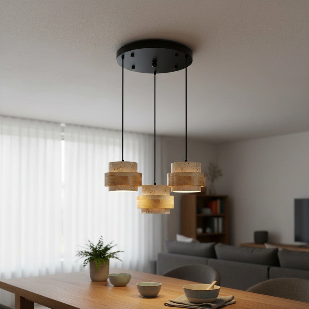 Travertin hanglamp houten accenten