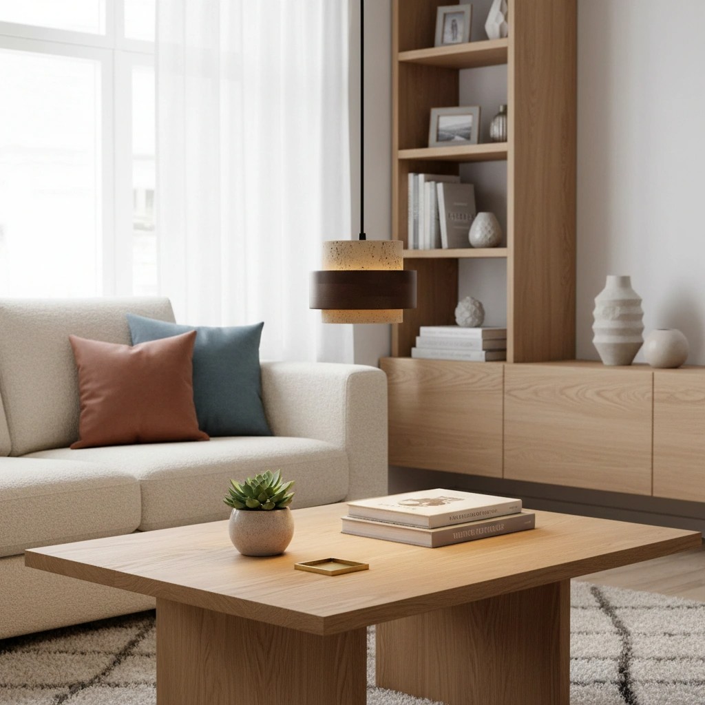 Travertin hanglamp in eetkamer