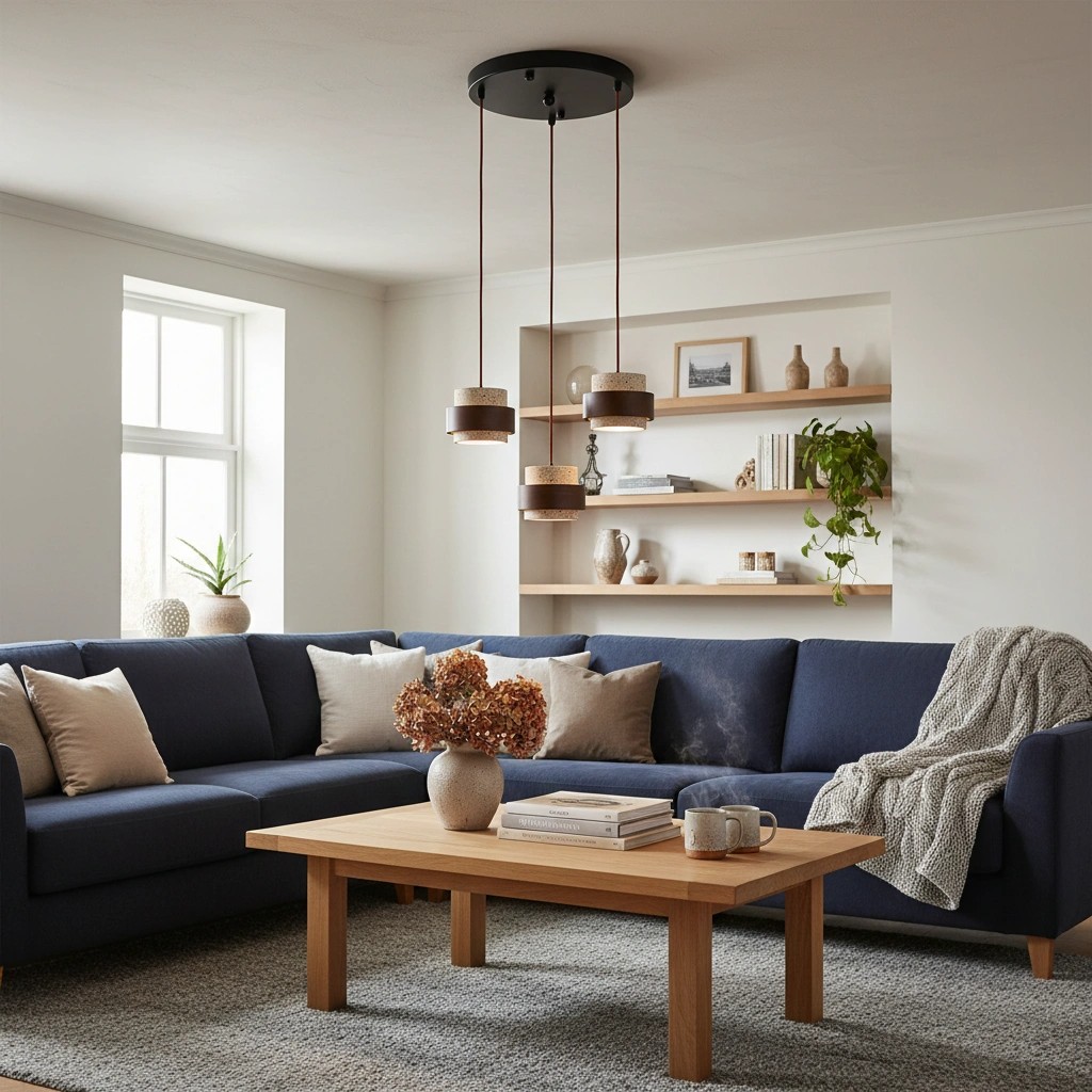 Travertin hanglamp boven eettafel