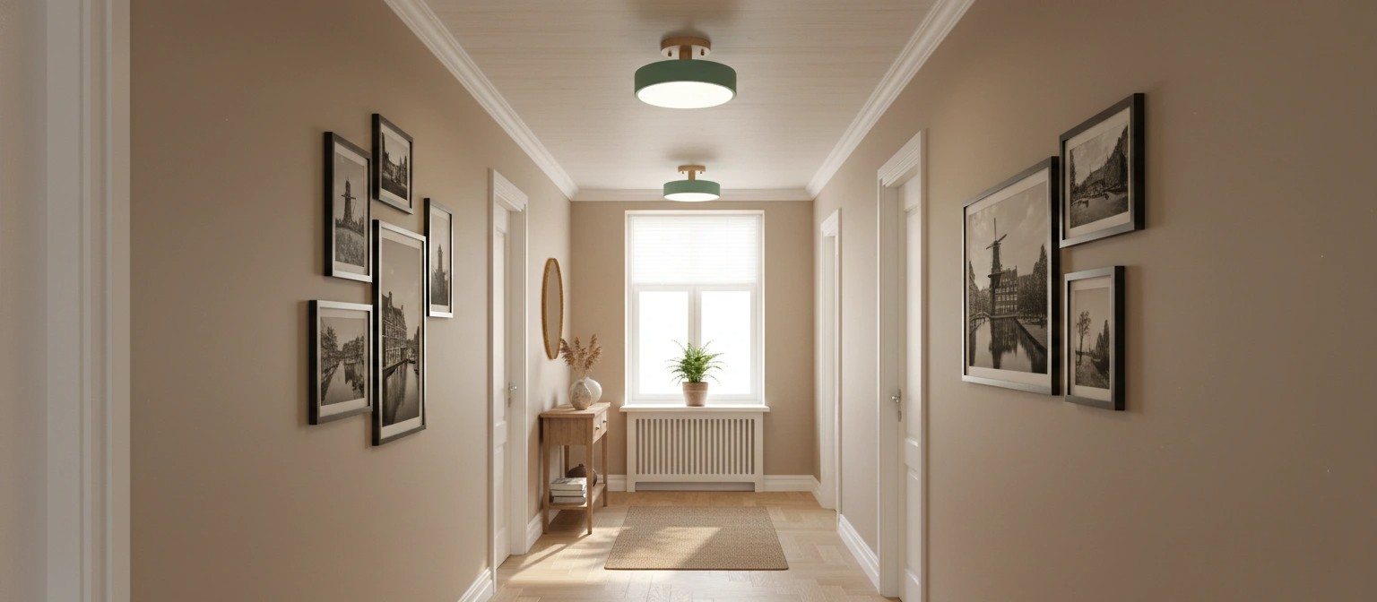 Ronde houten plafondlamp in interieur