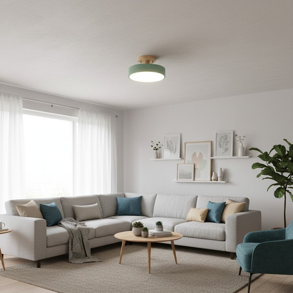 Groene plafondlamp in woonkamer