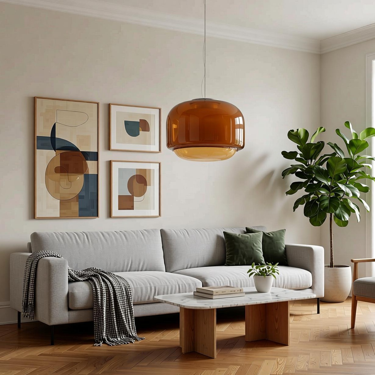 Oranje Clinco hanglamp in woonkamer
