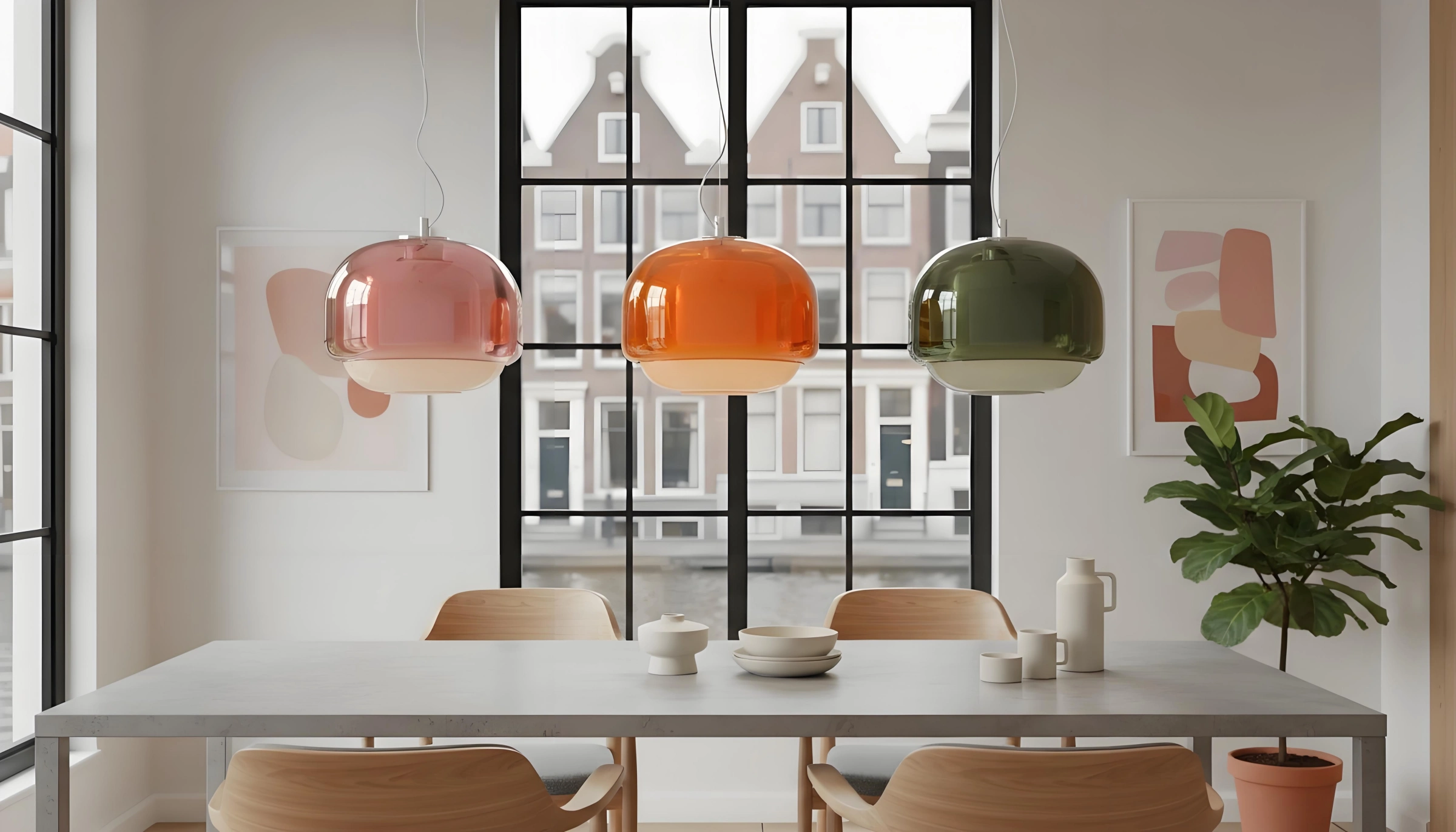 Clinco kleurrijke hanglamp boven een eettafel