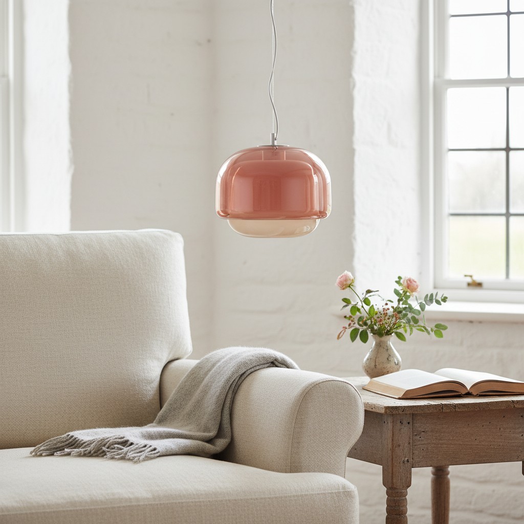 Roze Clinco hanglamp bij bank