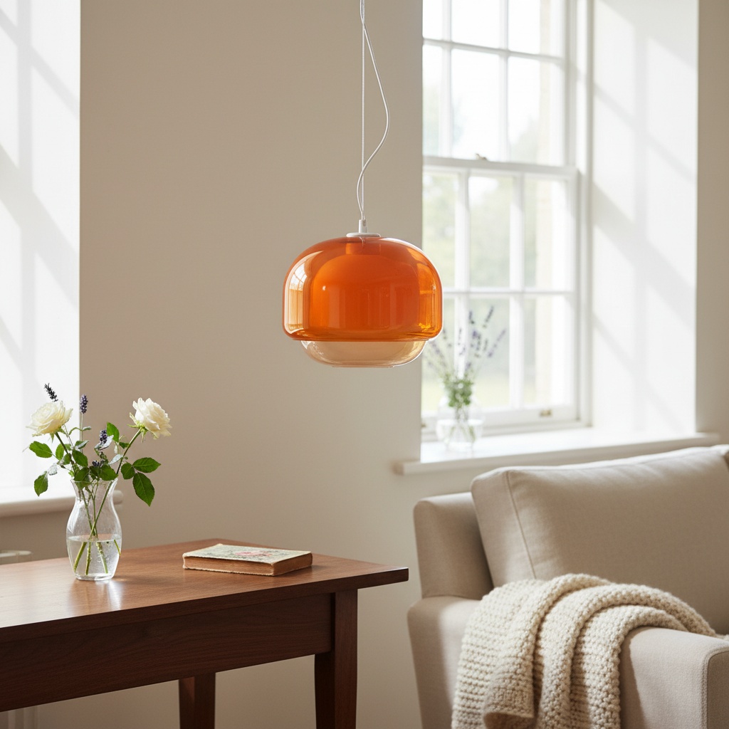 Oranje Clinco hanglamp in lichte zithoek