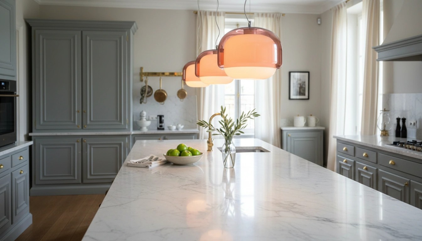 Oranje Clinco hanglampen in keuken
