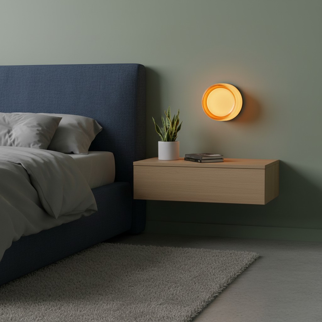 LumiCurve wandlamp in groene slaapkamer