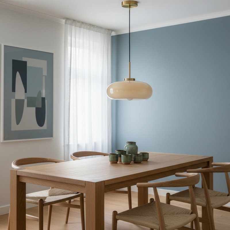 Beige Bauhaus hanglamp in eetkamer