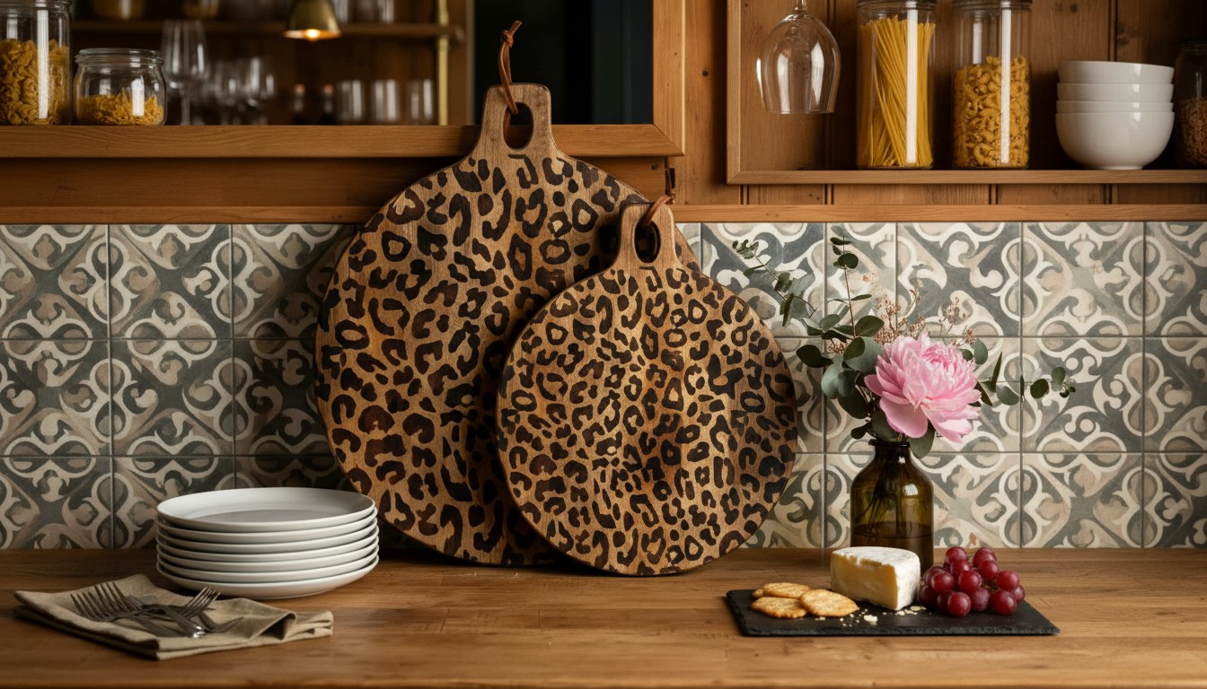 Leopard print planken decoratief tegen een keukenachterwand