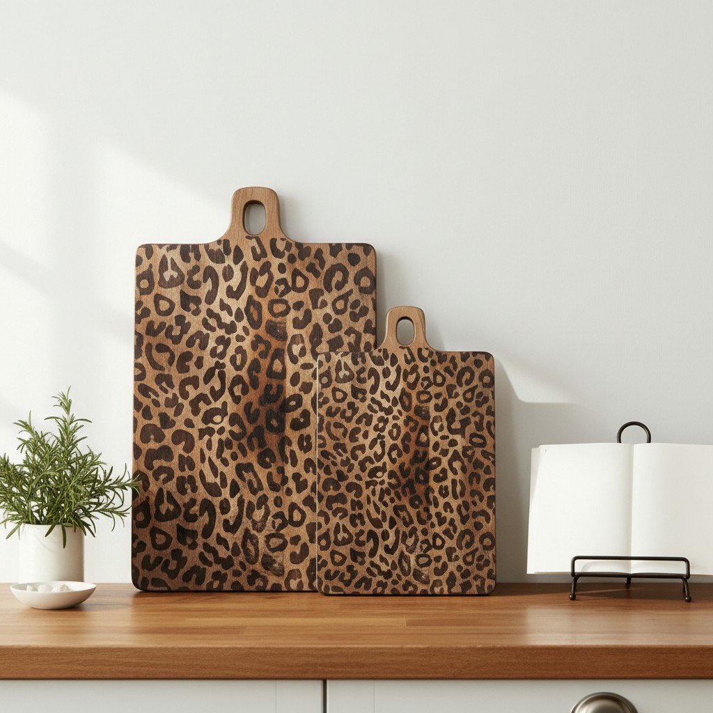 Vierkante leopard print planken als keukendecoratie