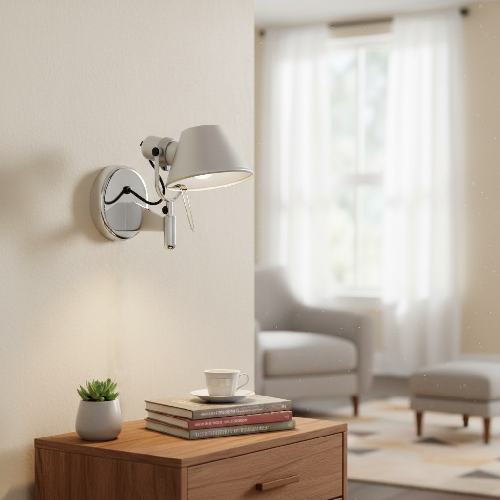 Wandlamp naast raam en kast