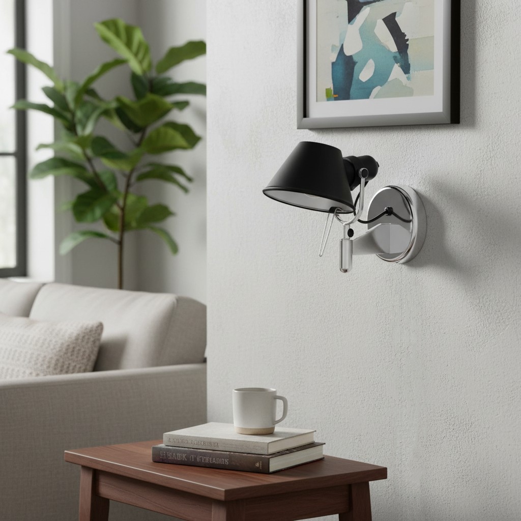 Zwarte wandlamp in woonkamer