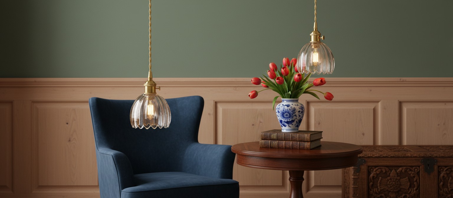 Blossix glazen bloemlamp in warm retro interieur