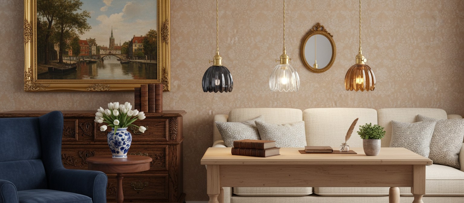 Blossix bloemvormige glazen hanglamp in een vintage woonruimte