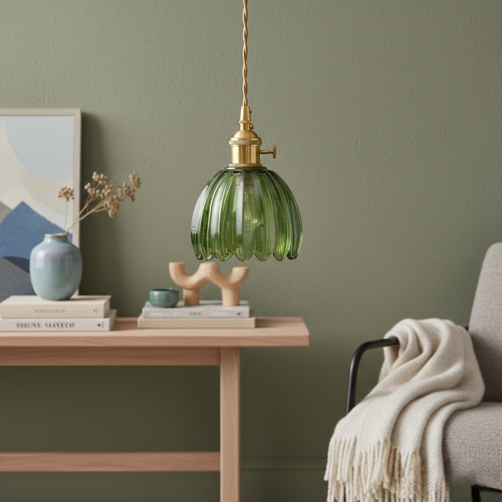 Groene Blossix hanglamp boven tafel